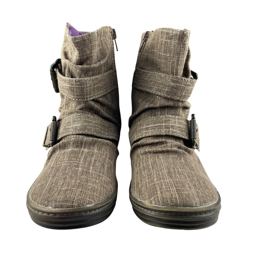 Blowfish Malibu Women's Slouchy Ankle Booties 8 Brown Double Buckle Ruched Boots - Picture 2 of 10
